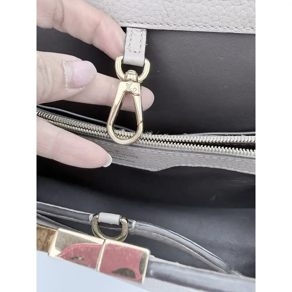 Authentic Louis Vuitton Capucines MM Gray Taurillon Leather Gold Hardware Bag